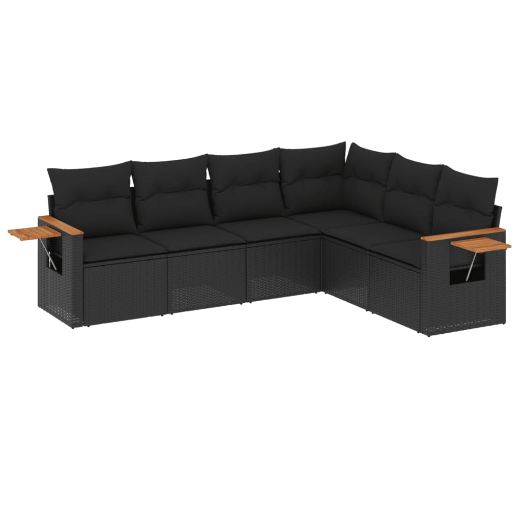 vidaXL 6-delige Loungeset met kussens poly rattan zwart