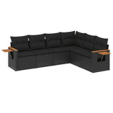 vidaXL 6-delige Loungeset met kussens poly rattan zwart
