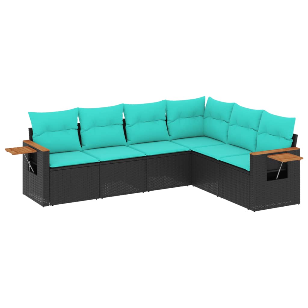 vidaXL 6-delige Loungeset met kussens poly rattan zwart