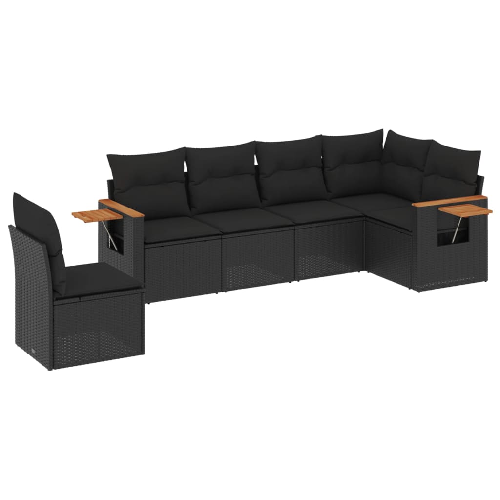 vidaXL 6-delige Loungeset met kussens poly rattan zwart