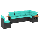 vidaXL 6-delige Loungeset met kussens poly rattan zwart