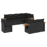 vidaXL 8-delige Loungeset met kussens poly rattan zwart