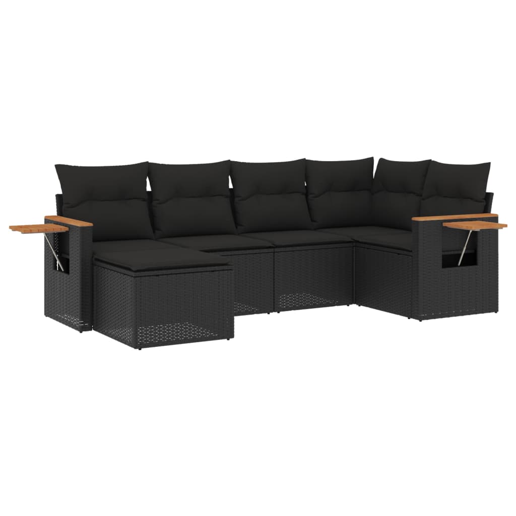 vidaXL 6-delige Loungeset met kussens poly rattan zwart