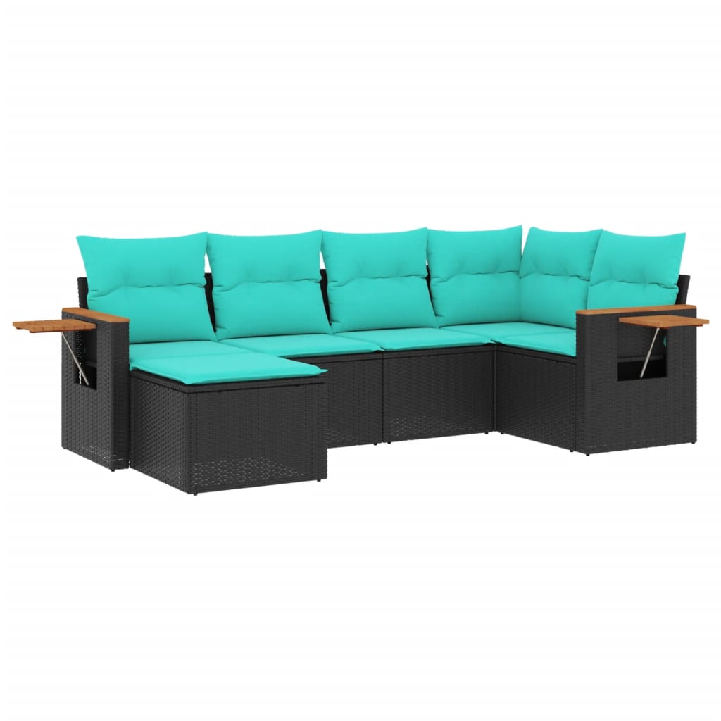 vidaXL 6-delige Loungeset met kussens poly rattan zwart