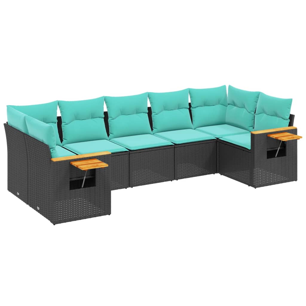 vidaXL 7-Piece Lounge Set with Cushions Poly Rattan Black