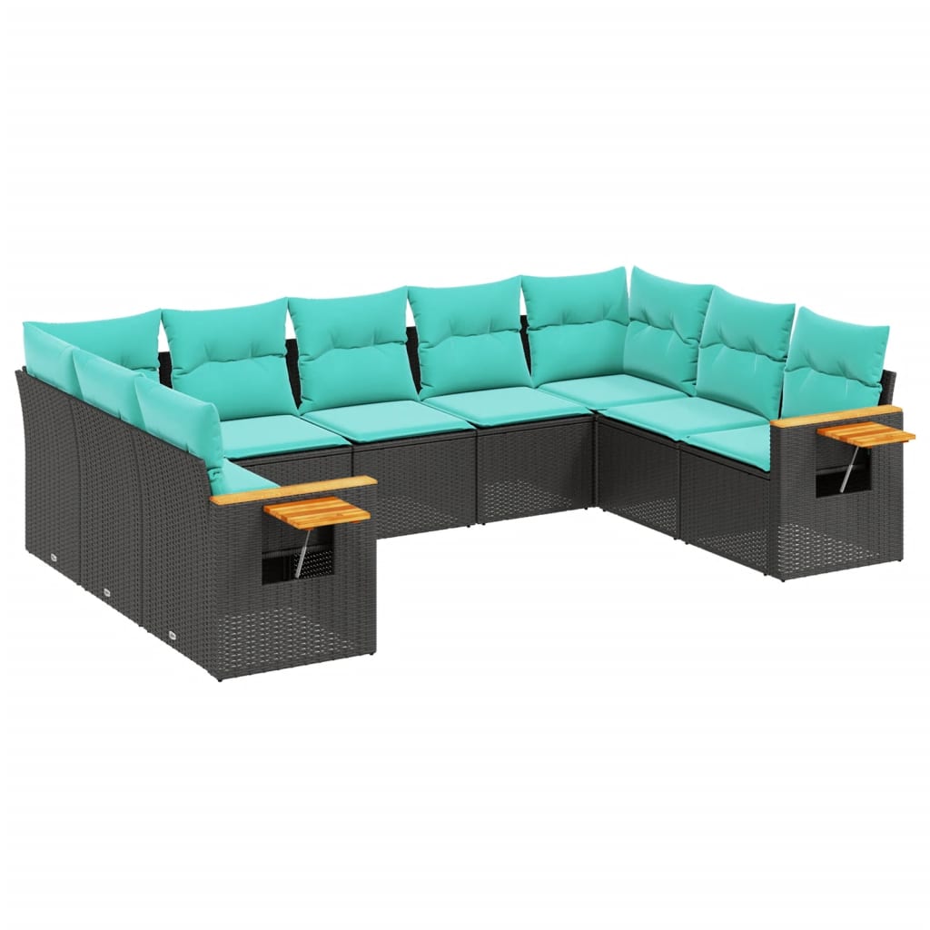 vidaXL Ensemble de salon 9 pièces avec coussins en poly rotin noir
