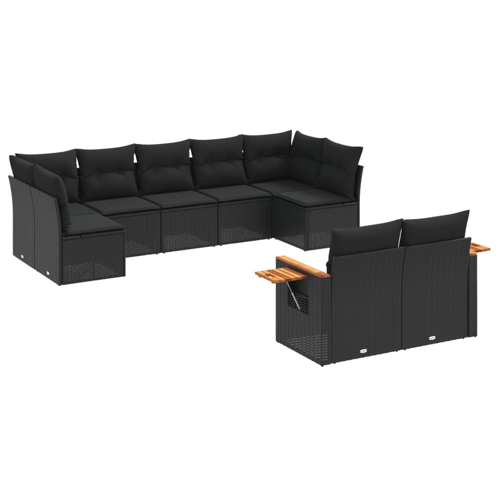 vidaXL Ensemble de salon 9 pièces avec coussins en poly rotin noir