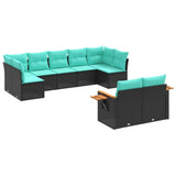 vidaXL 9-piece Poly Rattan Lounge Set with Cushions Black