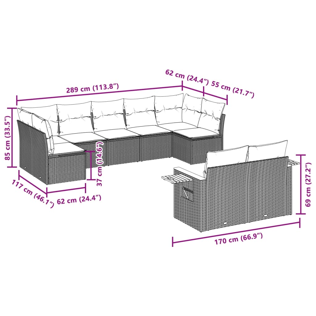 vidaXL 9-piece Poly Rattan Lounge Set with Cushions Black