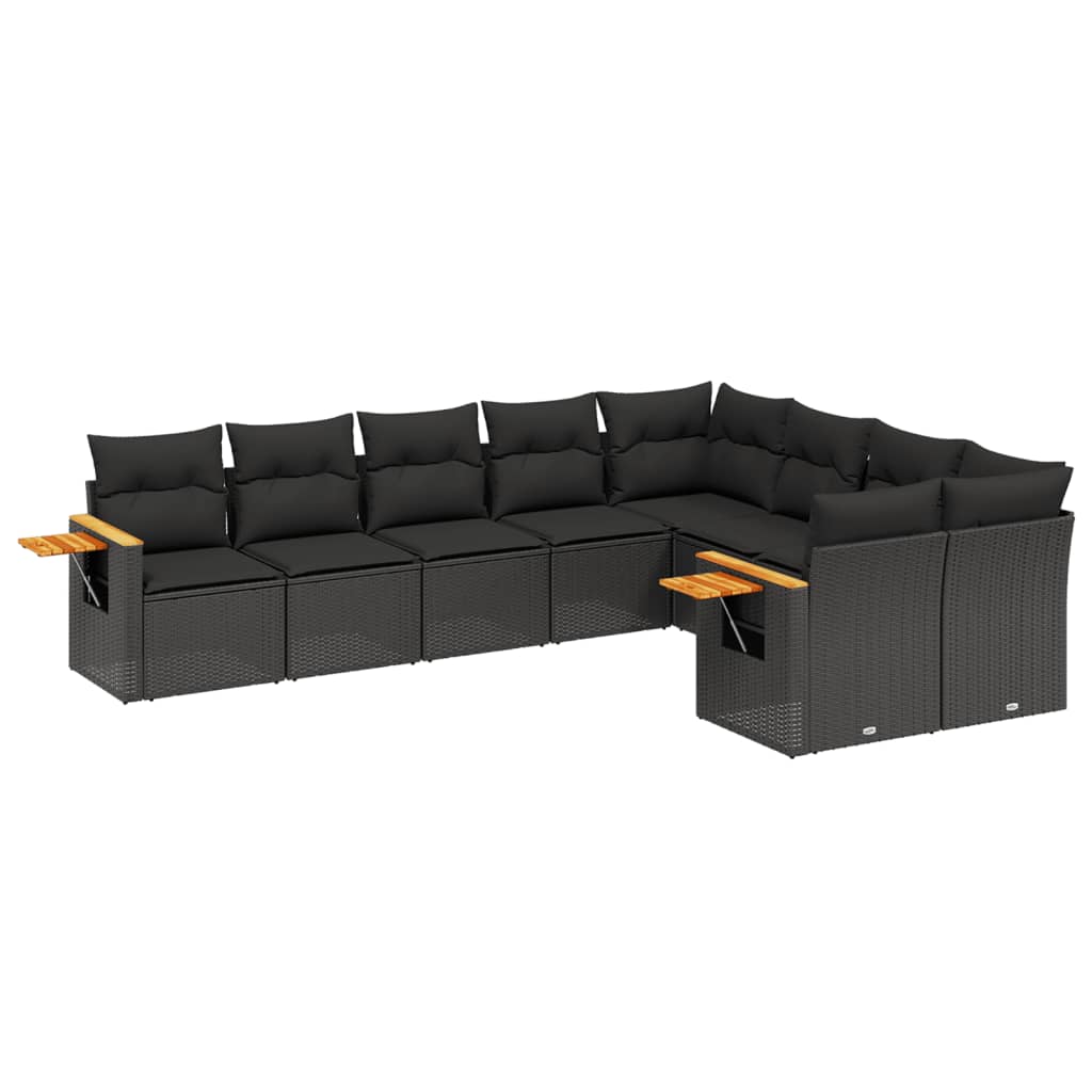 vidaXL 9-piece Poly Rattan Lounge Set with Cushions Black