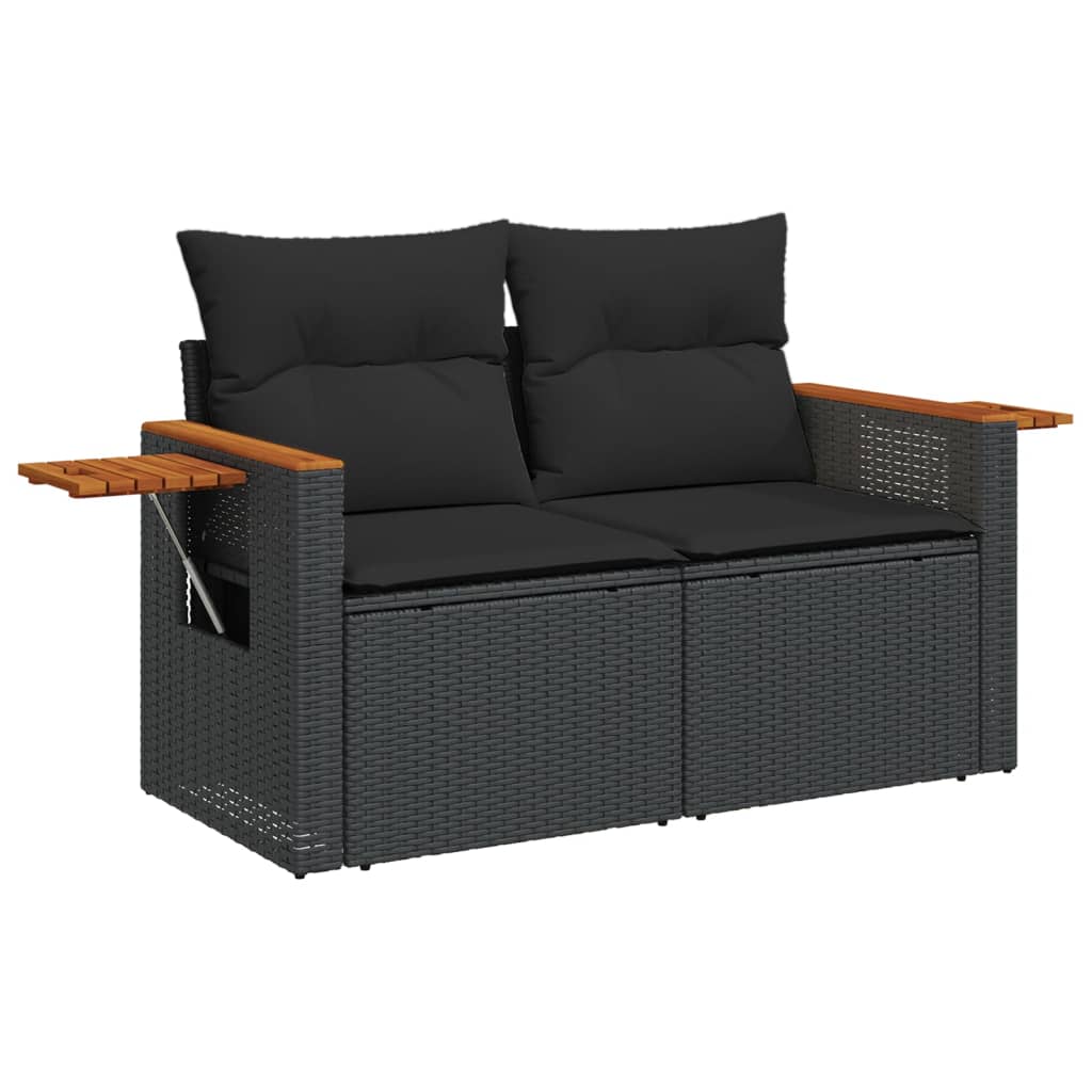 vidaXL 9-piece Poly Rattan Lounge Set with Cushions Black