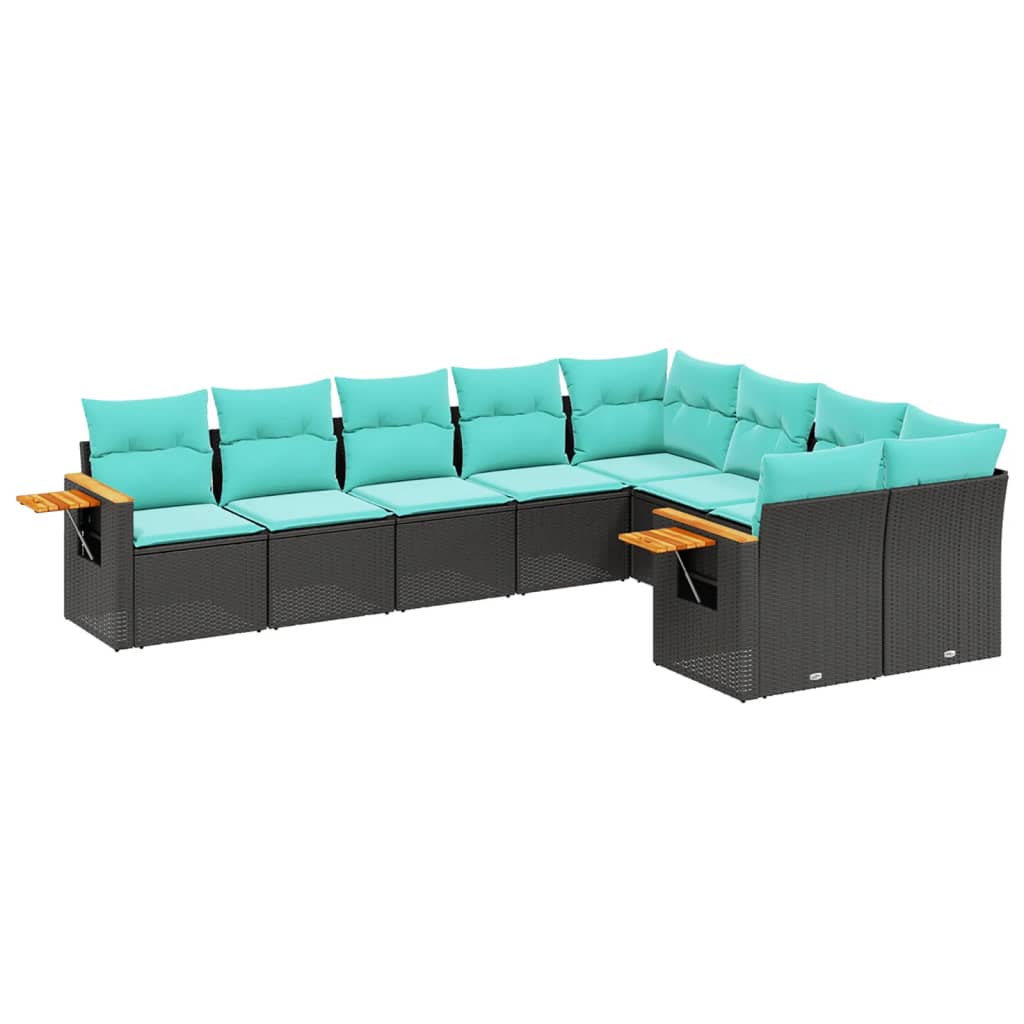 vidaXL Ensemble de salon 9 pièces avec coussins en poly rotin noir