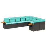 vidaXL Ensemble de salon 9 pièces avec coussins en poly rotin noir