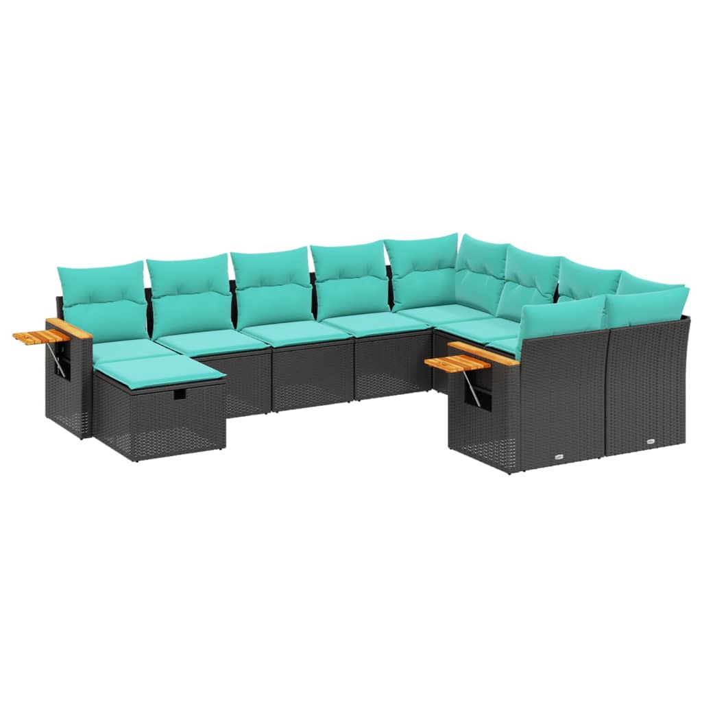 vidaXL Ensemble de salon 10 personnes avec coussins en poly rotin noir