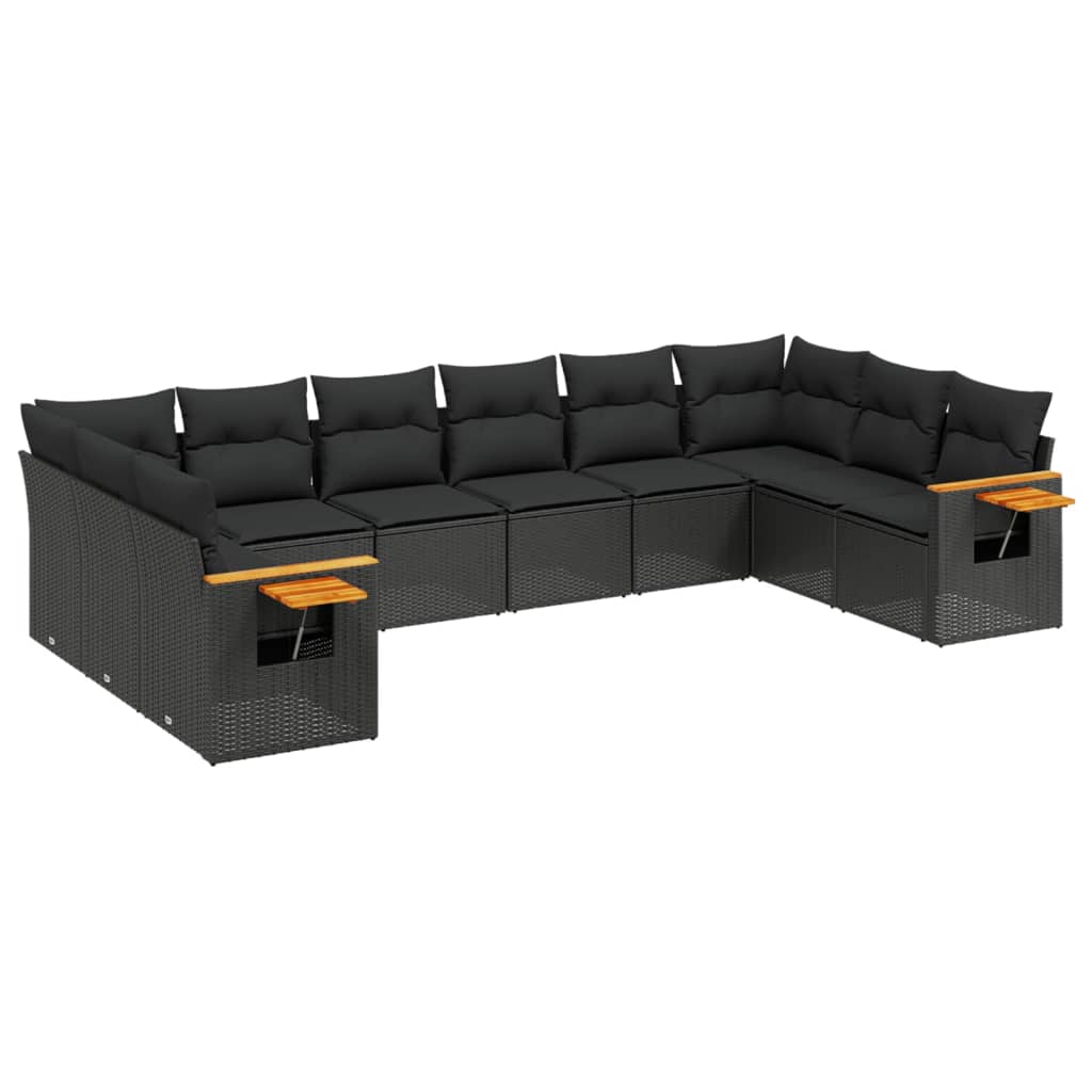 vidaXL Ensemble de salon 10 personnes avec coussins en poly rotin noir