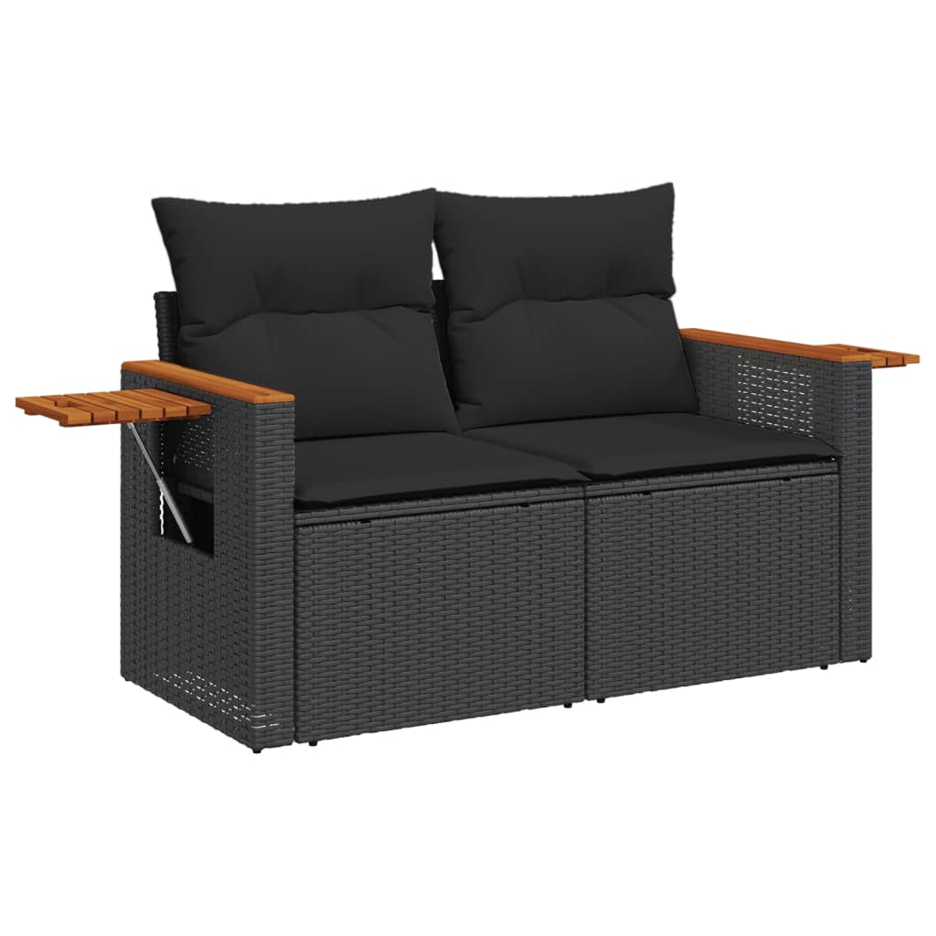 vidaXL Ensemble de salon 10 personnes avec coussins en poly rotin noir