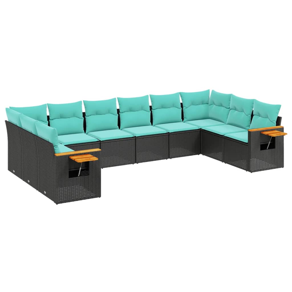 vidaXL Ensemble de salon 10 personnes avec coussins en poly rotin noir