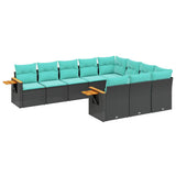 vidaXL Ensemble de salon 10 personnes avec coussins en poly rotin noir