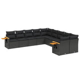 vidaXL Ensemble de salon 10 personnes avec coussins en poly rotin noir