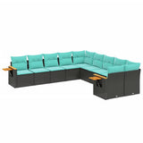 vidaXL 10-delige Loungeset met kussens poly rattan zwart