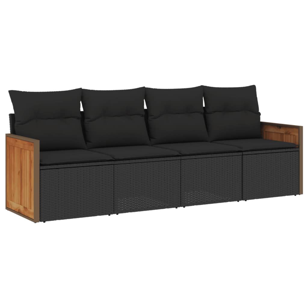 vidaXL 4-Piece Poly Rattan Lounge Set with Cushions Black