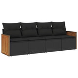 vidaXL 4-Piece Poly Rattan Lounge Set with Cushions Black