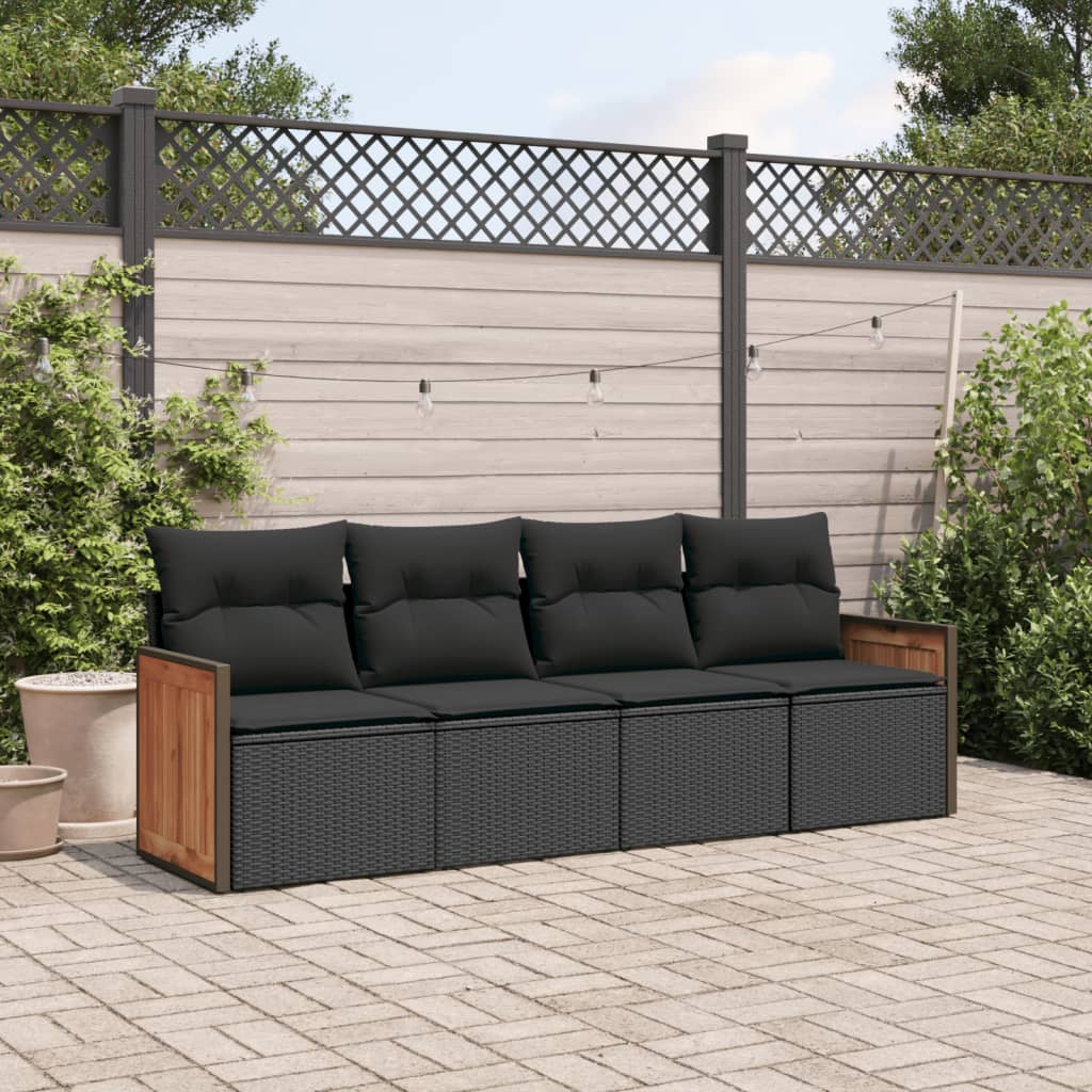 vidaXL 4-Piece Poly Rattan Lounge Set with Cushions Black