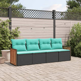 vidaXL Ensemble de 4 banques de jardin avec coussins, noir polyrotan