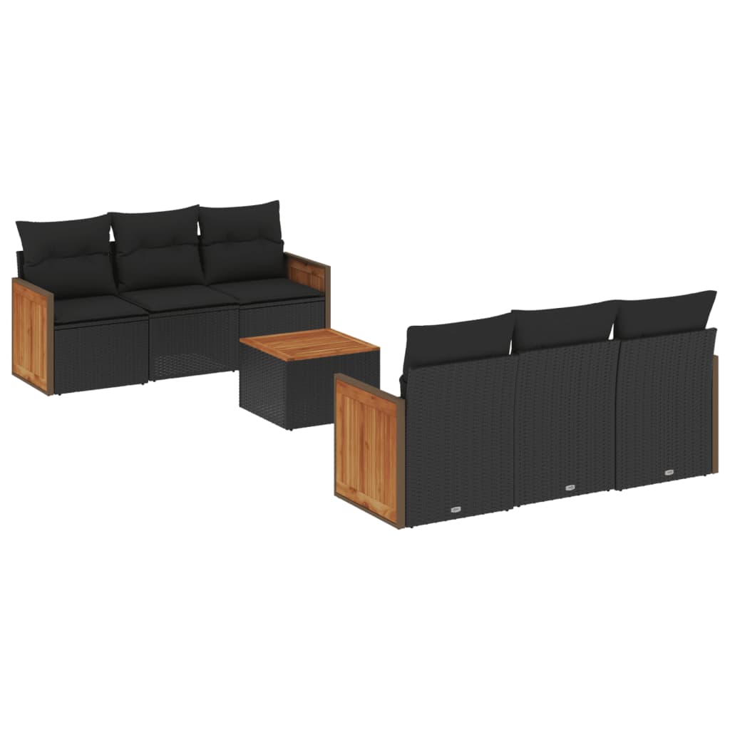 vidaXL 7-Piece Lounge Set with Cushions Poly Rattan Black