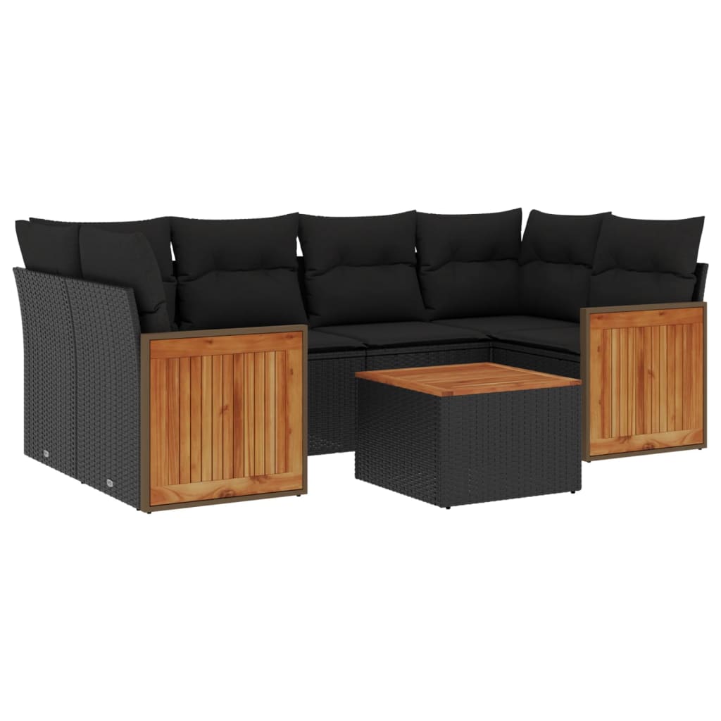 vidaXL 7-Piece Lounge Set with Cushions Poly Rattan Black