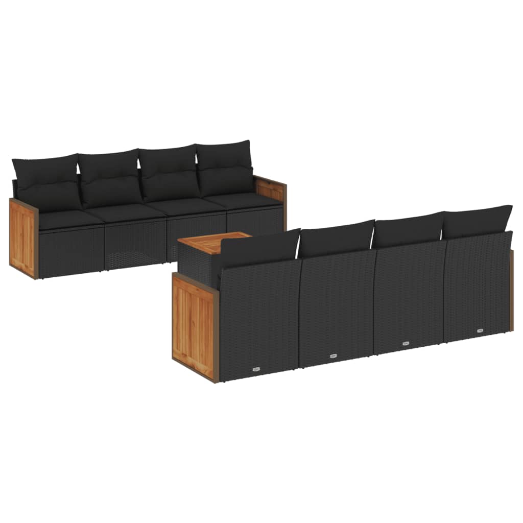 vidaXL 9-piece Poly Rattan Lounge Set with Cushions Black