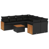 vidaXL 9-piece Poly Rattan Lounge Set with Cushions Black