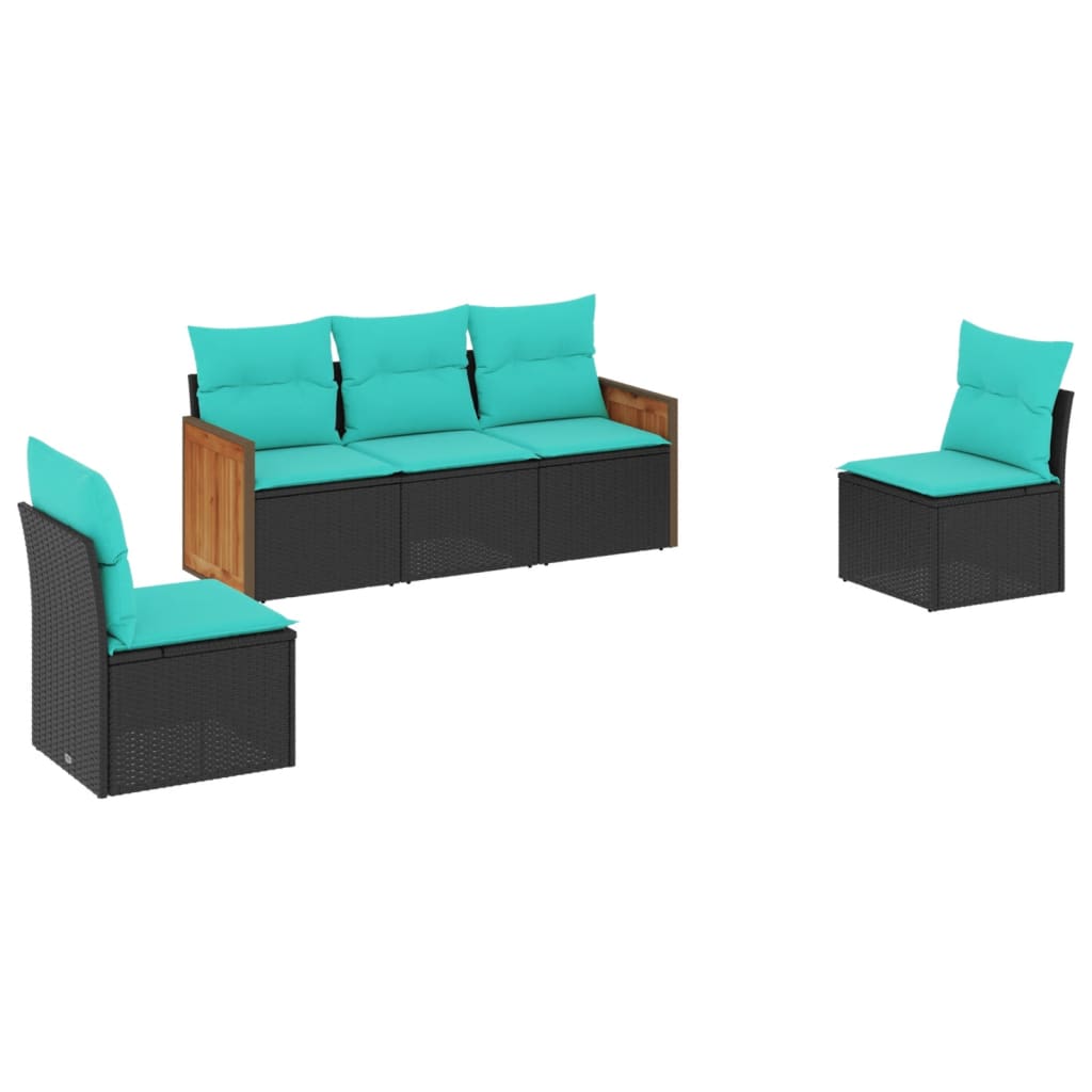vidaXL ensemble de 5 banques de jardin avec coussins en polyrotan noir