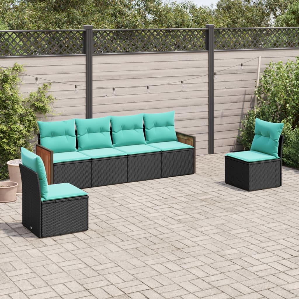 vidaXL ensemble de 6 bancs de jardin avec coussins en polyrotan noir