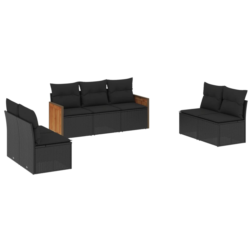 vidaXL 7-Piece Lounge Set with Cushions Poly Rattan Black