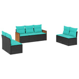 vidaXL 7-Piece Garden Lounge Set with Cushions Black Poly Rattan