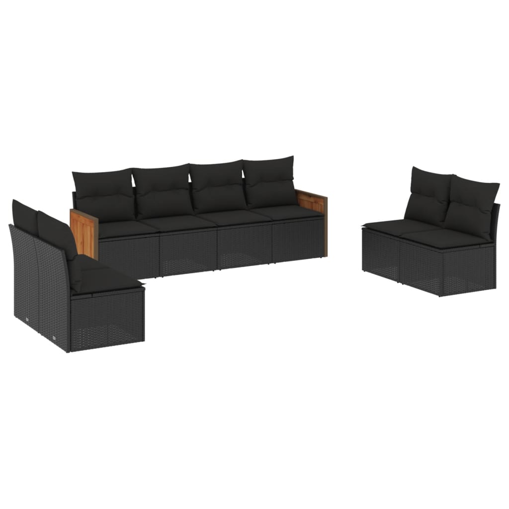 vidaXL Ensemble de salon 8 personnes avec coussins en poly rotin noir