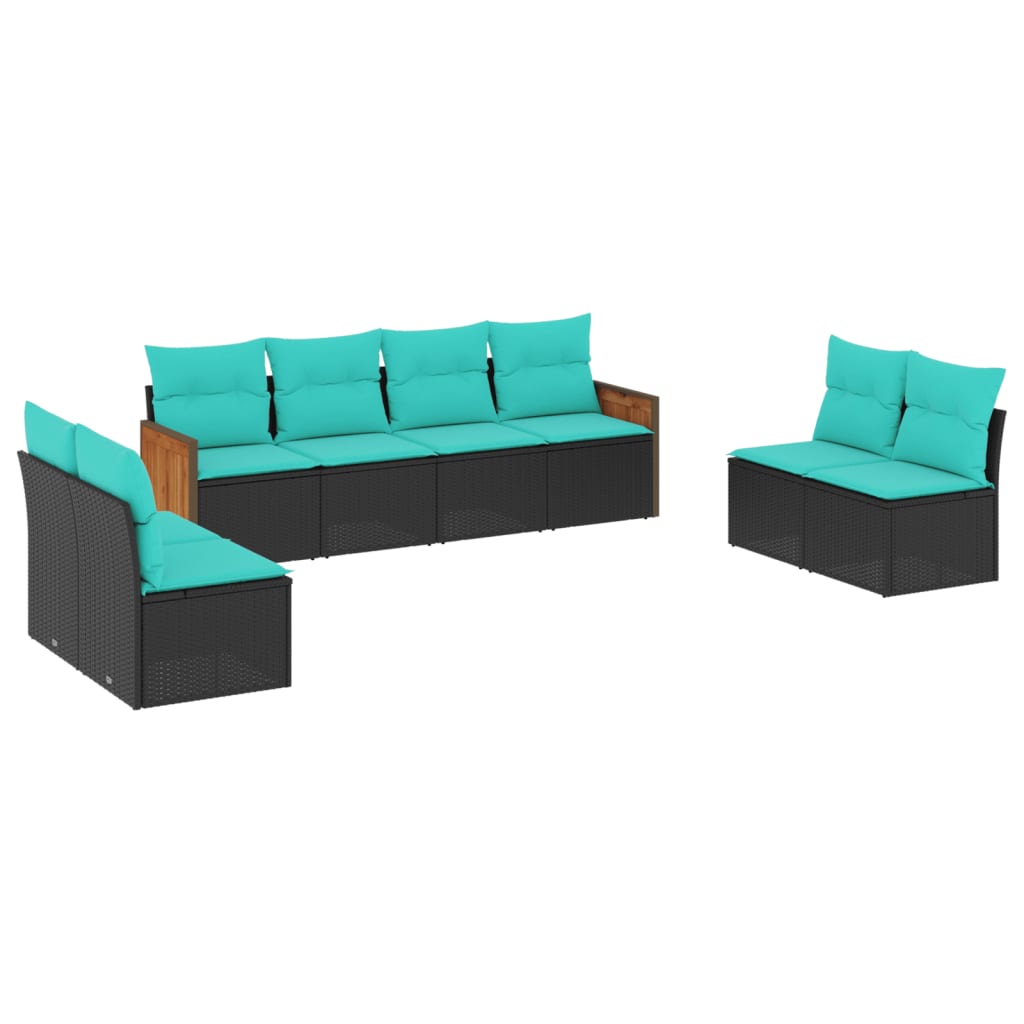 vidaXL Ensemble de 8 bancs de jardin avec coussins, noir polyrotan