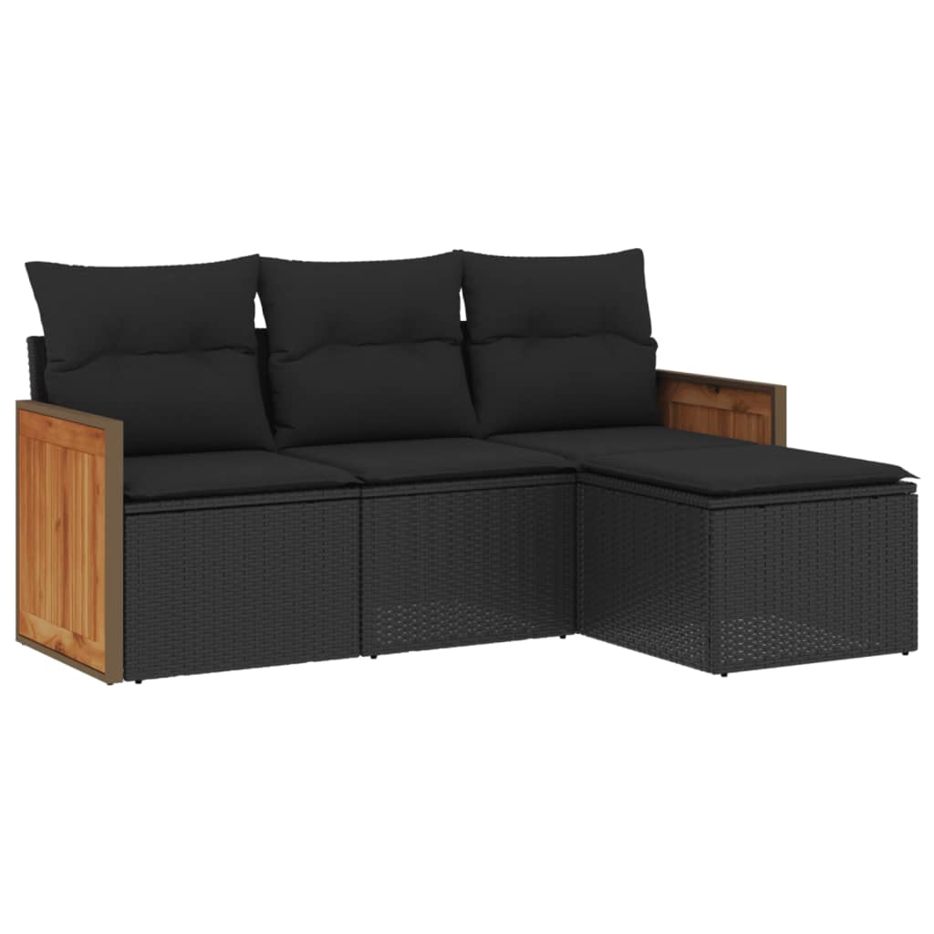 vidaXL 4-Piece Poly Rattan Lounge Set with Cushions Black