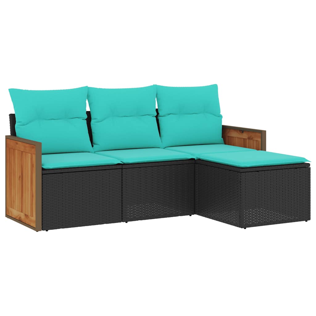 vidaXL 4-piece Garden Sofa Set with Cushions, Black Poly Rattan