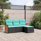 vidaXL 4-piece Garden Sofa Set with Cushions, Black Poly Rattan