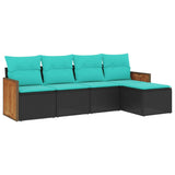 vidaXL ensemble de 5 banques de jardin avec coussins en polyrotan noir