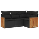 vidaXL 4-Piece Poly Rattan Lounge Set with Cushions Black