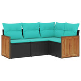 vidaXL 4-piece Garden Sofa Set with Cushions, Black Poly Rattan