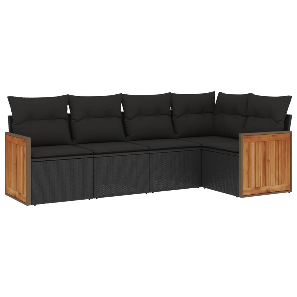 vidaXL 5-piece Lounge Set with Cushions Poly Rattan Black