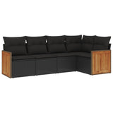 vidaXL 5-piece Lounge Set with Cushions Poly Rattan Black