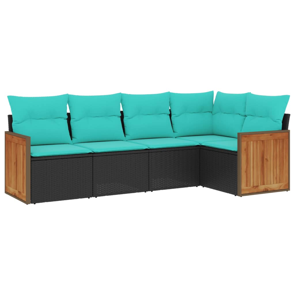 vidaXL ensemble de 5 banques de jardin avec coussins en polyrotan noir