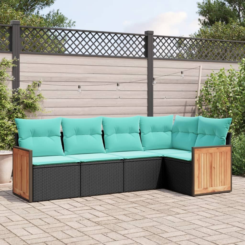 vidaXL ensemble de 5 banques de jardin avec coussins en polyrotan noir