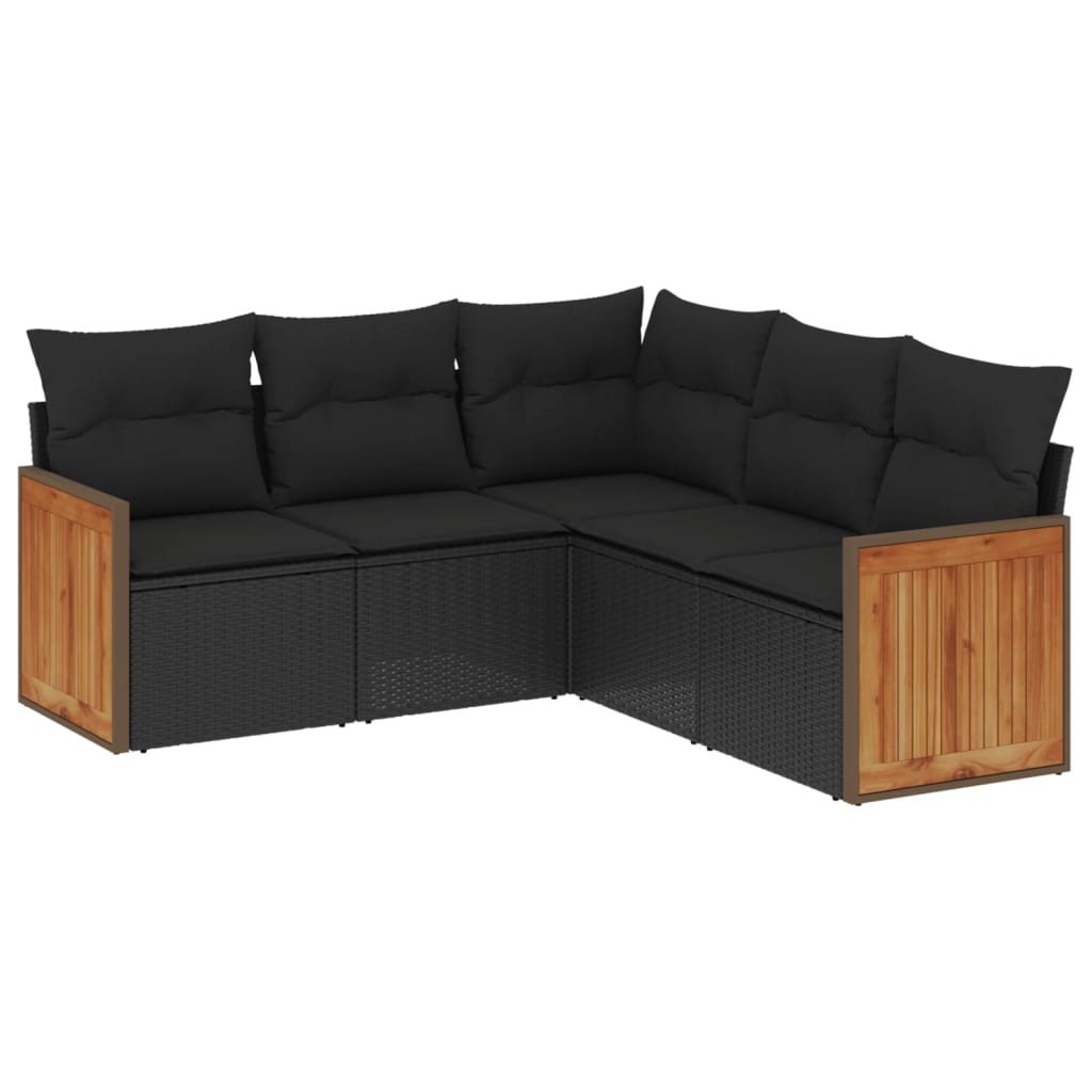 vidaXL Ensemble de salon 5 personnes avec coussins en poly rotin noir