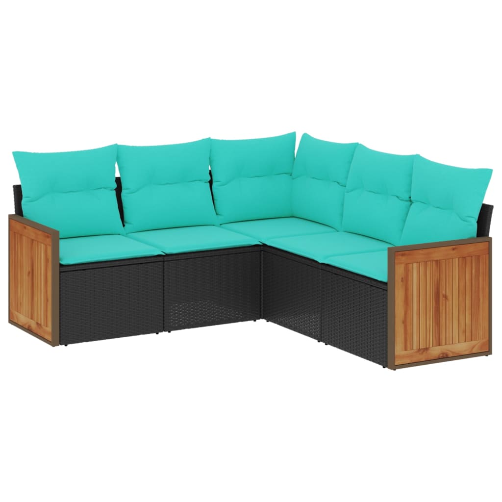 vidaXL 5-piece Garden Sofa Set with Cushions Black Poly Rattan